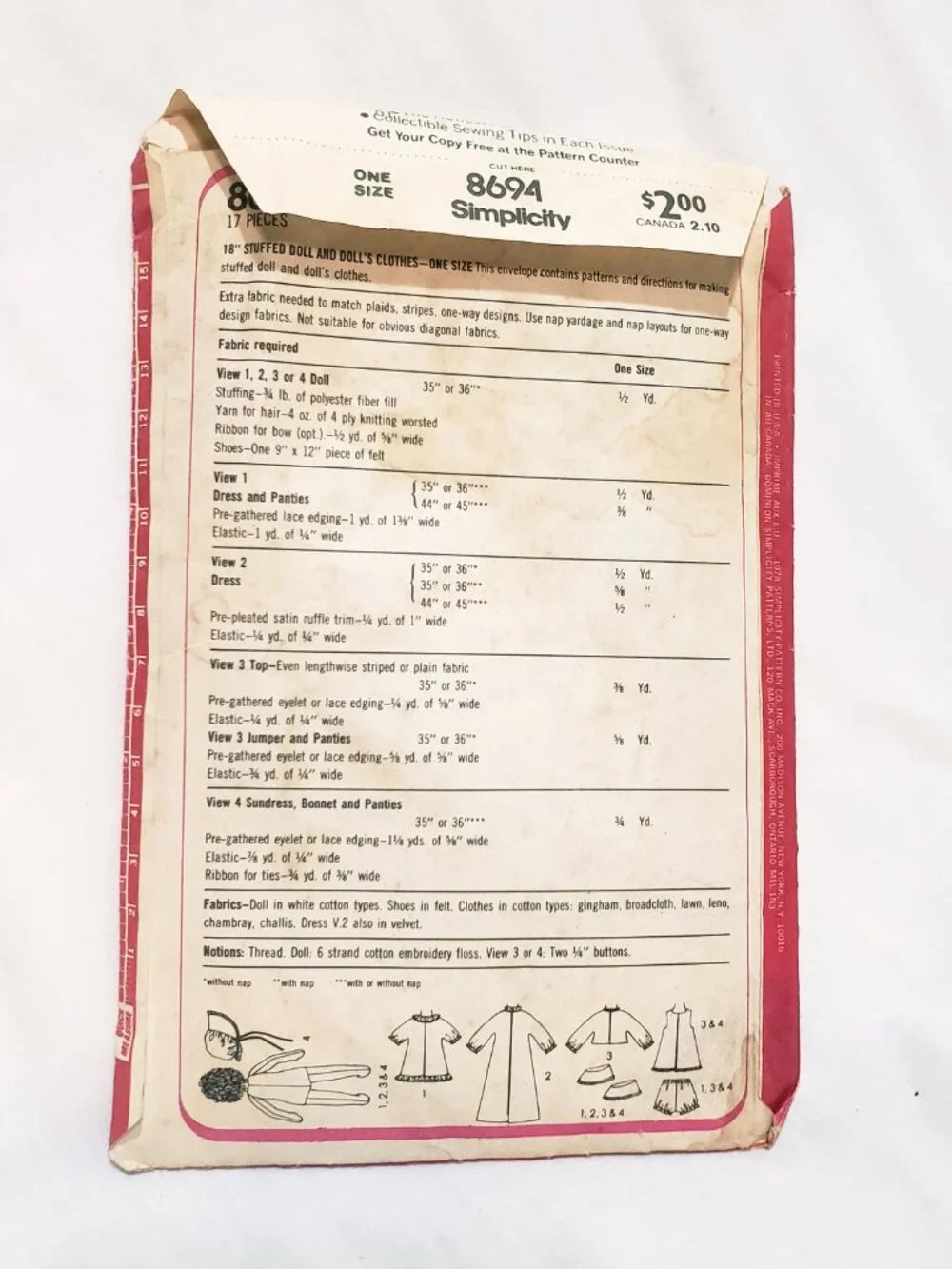 Stuffed Dolls And Doll Clothes Pattern 8694 Size 18
